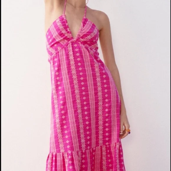 Zara | Dresses | Zara Embroidered Pink Fuchsia Dress